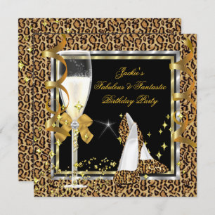 Invitación Elegante Leopard Black Silver Fiesta de cumpleaños