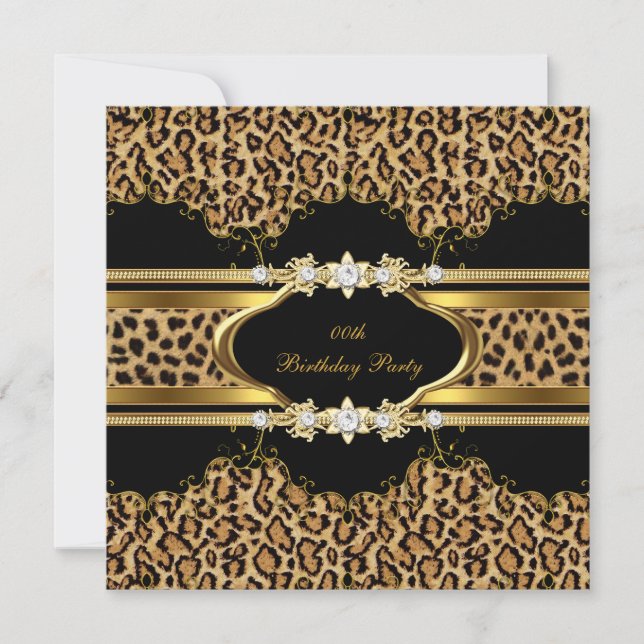 Invitación Elegante Leopard Gold Cheetah de la fiesta de cump (Anverso)