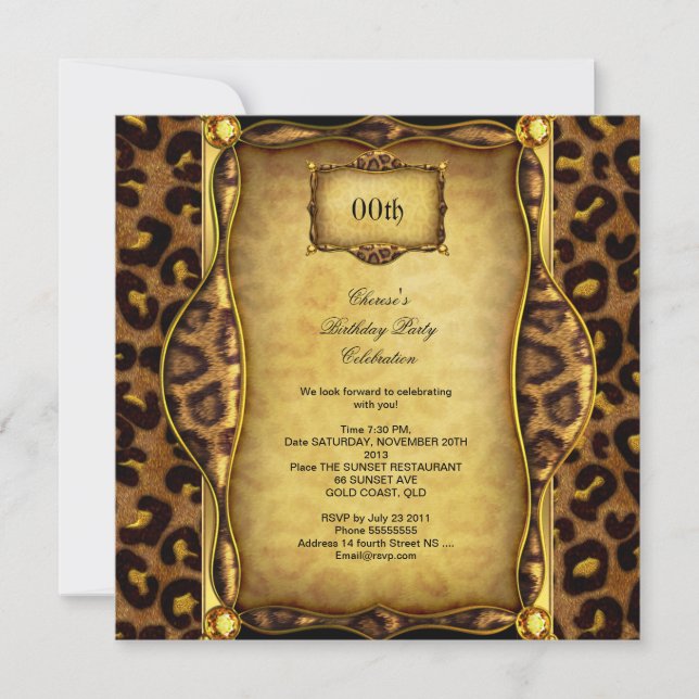 Invitación Elegante Leopard Party Birthday Gold Black (Anverso)