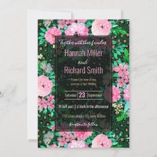 Invitación Elegante Leopard Print Pink Floral Green Design