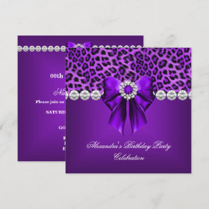 Invitación Elegante Leopardo Arco Morado Diamantes Fiesta de 