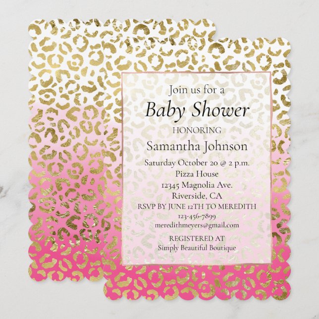Invitación Elegante Leopardo Blanco De Oro Rosa (Anverso / Reverso)