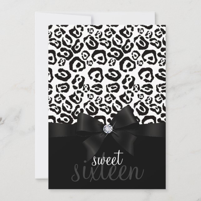 Invitación Elegante Leopardo Bow & Diamond Sweet 16 (Anverso)