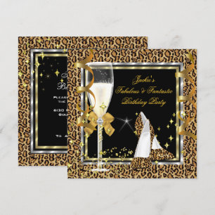 Invitación Elegante Leopardo Cumpleaños Fiesta Negro Plata Or