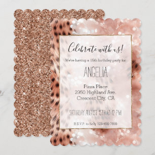 Invitación Elegante Leopardo de oro rosa de Girona Glitz