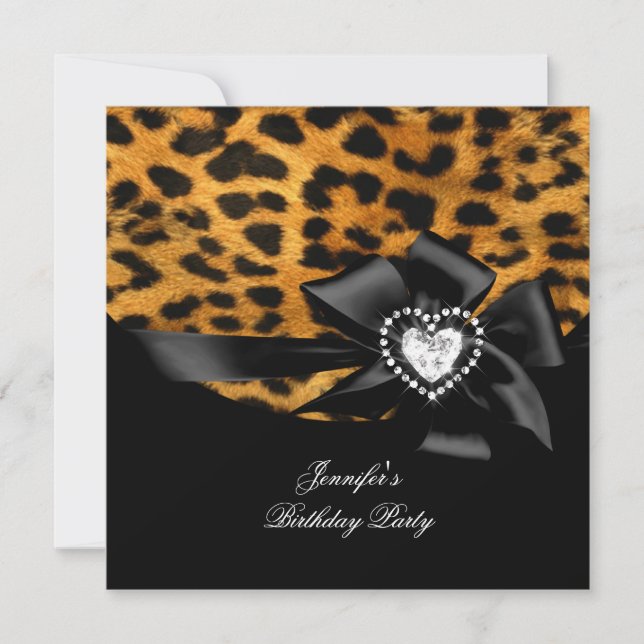 Invitación Elegante leopardo negro de la fiesta de cumpleaños (Anverso)