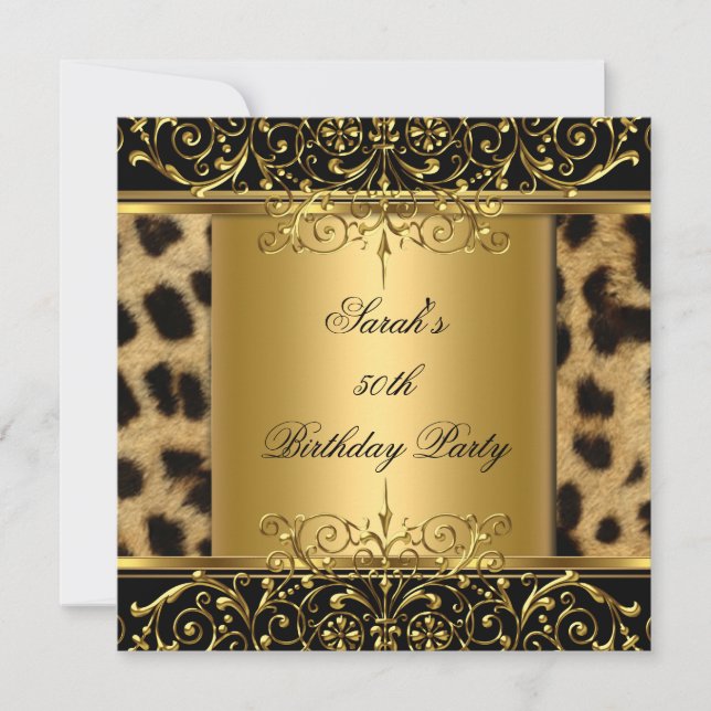 Invitación Elegante Leopardo negro de oro de 50 años (Anverso)