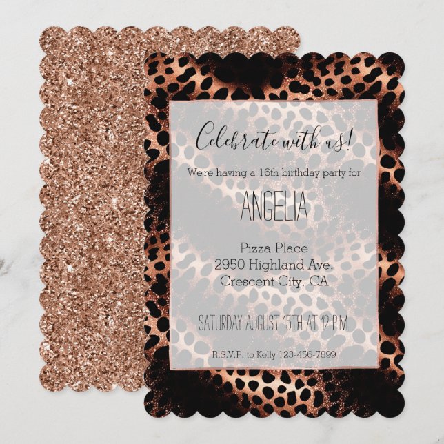 Invitación Elegante Leopardo negro de oro de Rosa Giral (Anverso / Reverso)
