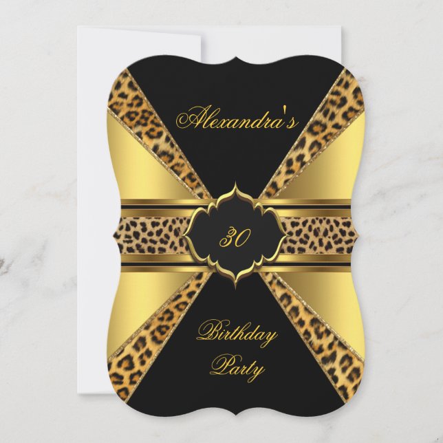 Invitación Elegante Leopardo Negro Oro 30 Fiesta de cumpleaño (Anverso)