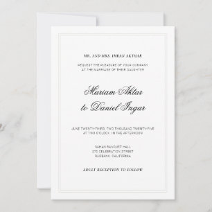 Invitación Elegante letra de caligrafía moderna boda blanca