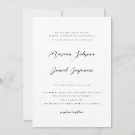 Invitación Elegante letra de caligrafía moderna boda blanca