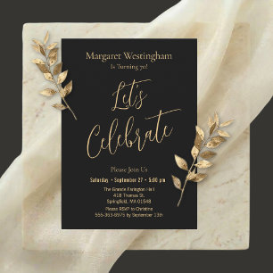 Invitación Elegante Letra Dorada Feliz Cumpleaños 70