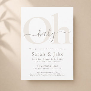 Invitación Elegante Letra Género Neutral Oh Baby Chorro CoEd