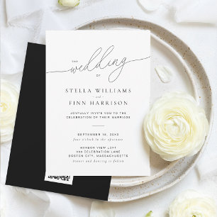 Invitación Elegante letra moderna Código QR minimalista Boda