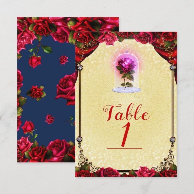 Invitación Elegante libro de cuentos rojo rosas amarillo núme (Anverso / Reverso)