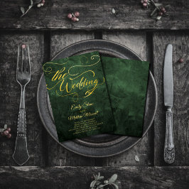 Invitación Elegante Libro Verde Vintage, caligrafía de oro