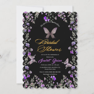 Invitación Elegante lienzo negro con flor salvaje morado