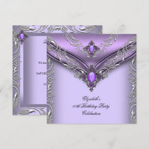 Invitación Elegante Lila Púrpura Plata Cumpleaños Fiesta Joya
