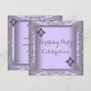 Invitación Elegante Lila Púrpura Plata Cumpleaños Fiesta Joya