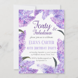 Invitación Elegante Lilac 40º cumpleaños de flores silvestres