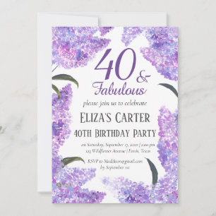 Invitación Elegante Lilac 40.º Cumpleaños De Cuarenta Flores