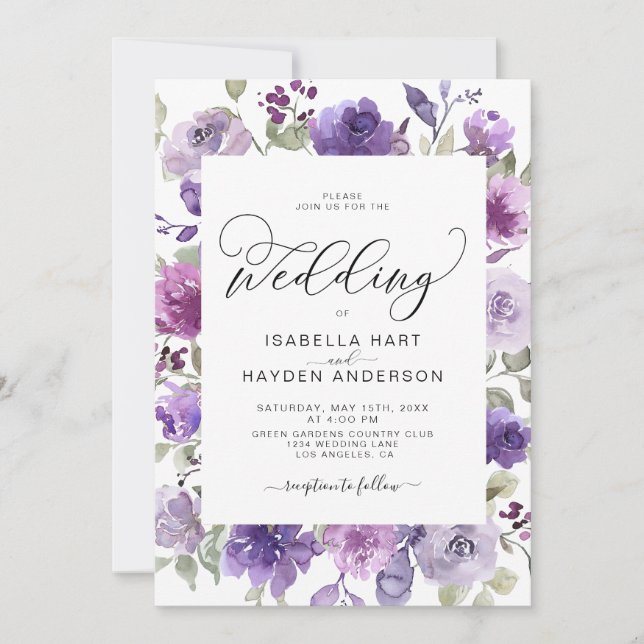 Invitación Elegante Lilac Dusty Purple Mauve Boda Floral En (Anverso)
