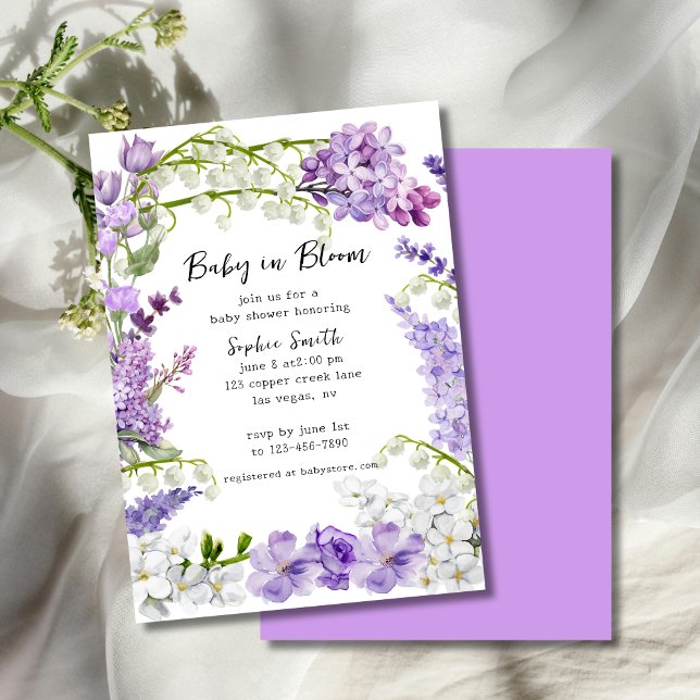 Invitación Elegante Lilac Floral Baby En Bloom Baby Shower (Subido por el creador)