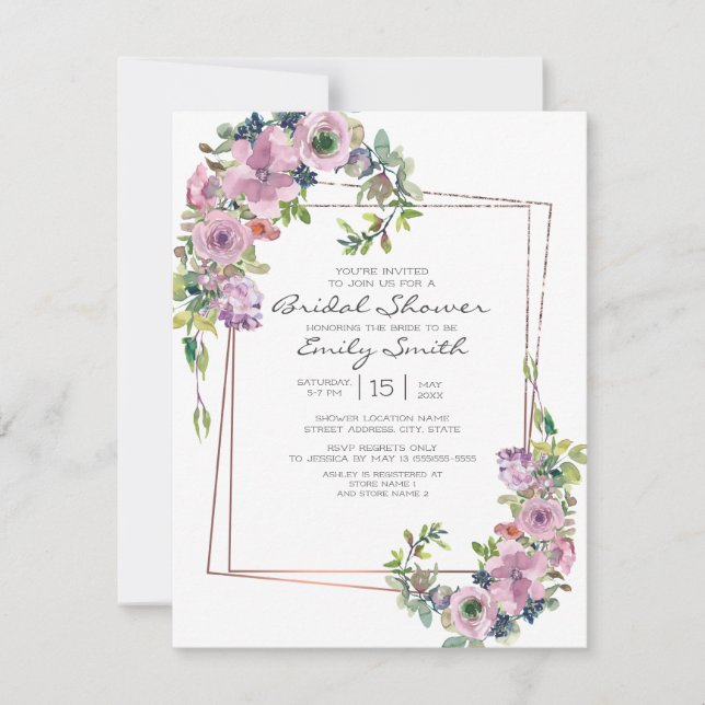 Invitación Elegante Lilac Floral Geométrica Ducha Bridal (Anverso)