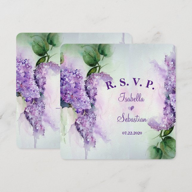 Invitación Elegante Lilac Flowers Wedding RSVP (Anverso / Reverso)
