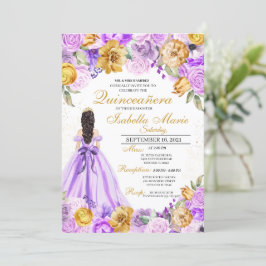Invitación Elegante Lilac & Gold Floral Quinceanera Cumpleaño