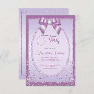Invitación Elegante Lilac Jewel Bow & Confetti Cumpleaños