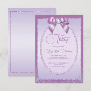 Invitación Elegante Lilac Jewel Bow y Purpurina Cumpleaños