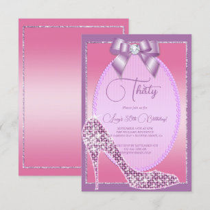 Invitación Elegante Lilac & Jewel Rosa Bow & Stiletto Cumplea