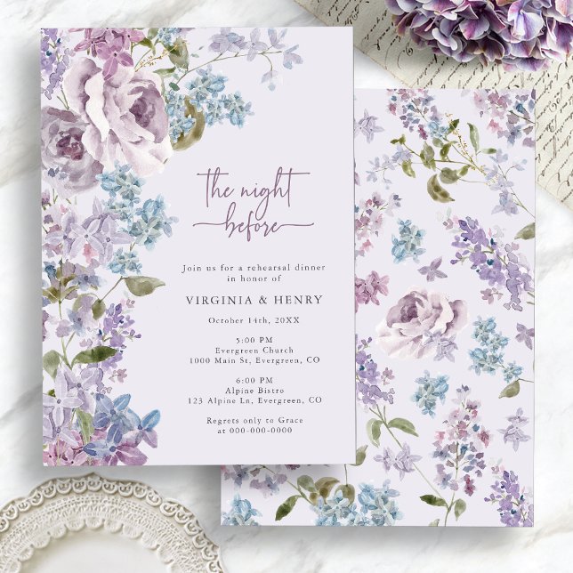 Invitación Elegante Lilac La Noche Antes De La Cena De Ensayo (Elegant Purple Lilac The Night Before Rehearsal Dinner Invitation by Painted Paperie
)