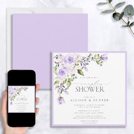 Invitación Elegante Lilac Lavender Ducha de Parejas Florales