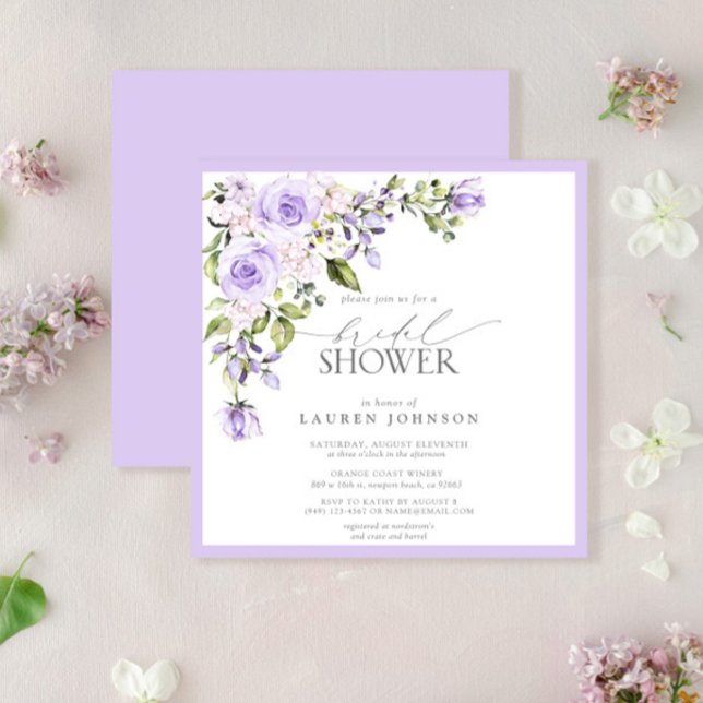 Invitación Elegante Lilac Lavender Floral Bridal Ducha (Easily personalize this bridal shower invitation for the perfect celebration for the bride to be!)