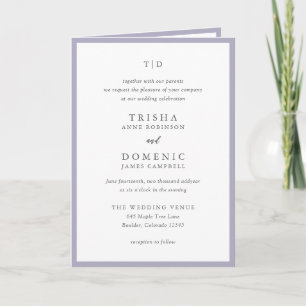 Invitación Elegante Lilac Monograma Boda moderno