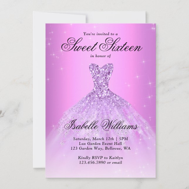 Invitación Elegante Lilac Morado Dulce Dieciséis cumpleaños (Anverso)