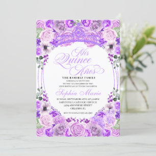 Invitación Elegante Lilac Morado Floral Quinceanera Cumpleaño