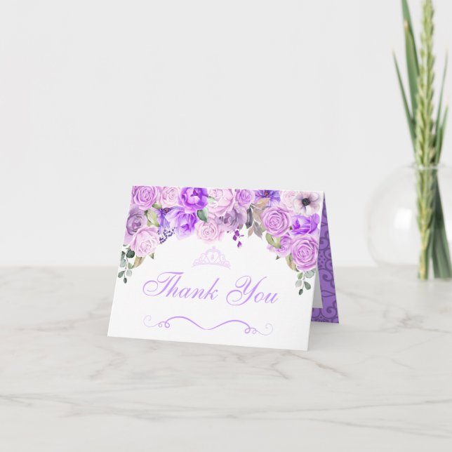 Invitación Elegante Lilac Morado Floral Quinceanera Gracias (Anverso)