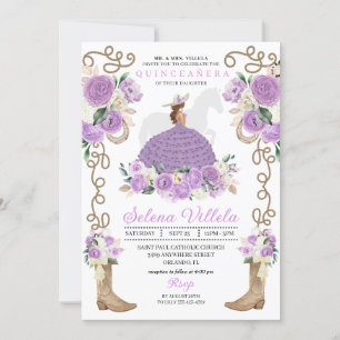 Invitación Elegante Lilac Occidental Charro Princesa Quinceañ