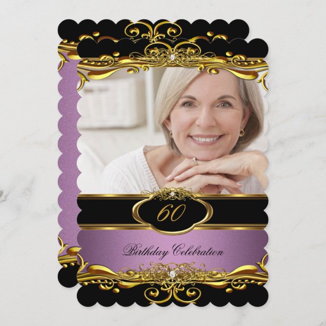 Invitación Elegante Lilac Pink Black Gold Fiesta de cumpleaño (Anverso / Reverso)