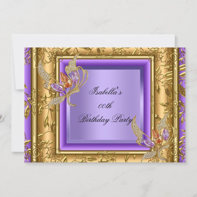 Invitación Elegante Lilac Purple Gold Amber Fiesta de cumplea (Anverso)