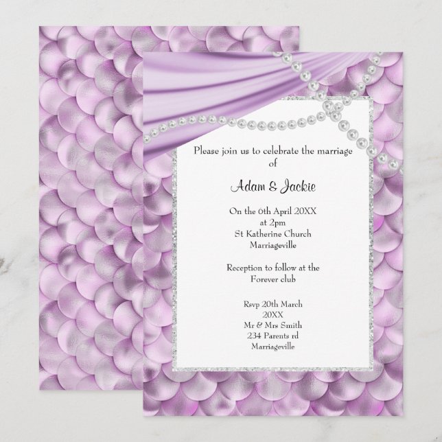 INVITACIÓN ELEGANTE LILAC SATIN MERMAID BODA INSPIRADO (Anverso / Reverso)