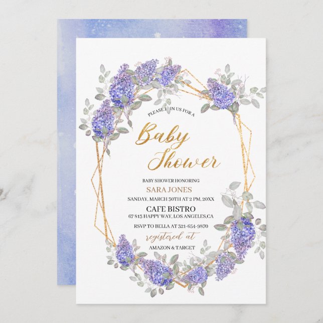 Invitación Elegante Lilac Watercolor Flores Baby Shower (Anverso / Reverso)