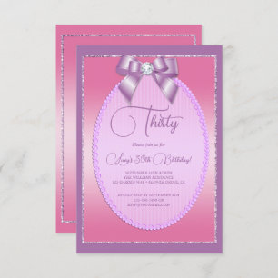 Invitación Elegante Lilac y Bow de joyas rosadas Cumpleaños