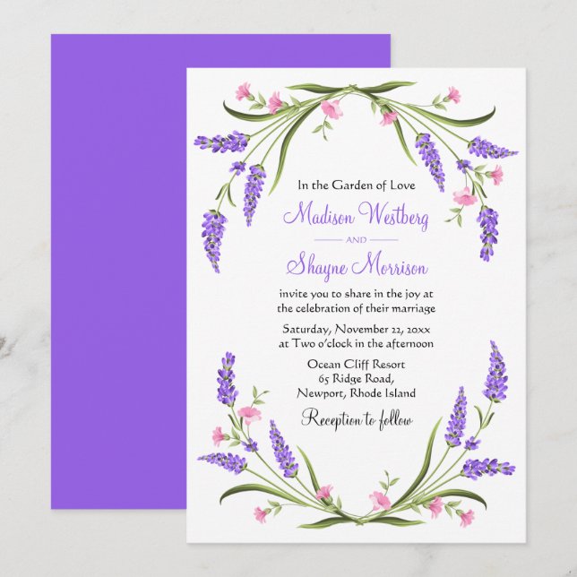 Invitación Elegante Lilacs Watercolor Púrpura Floral Boda I (Anverso / Reverso)