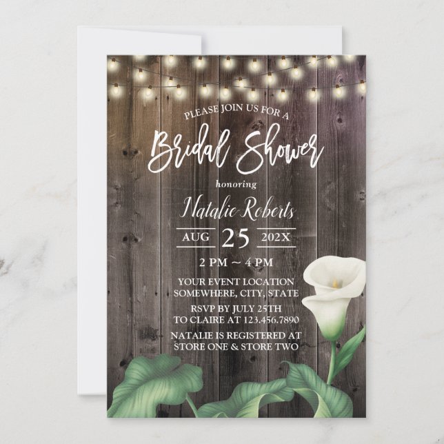 Invitación Elegante Lily Flor Rústica Barn Wood Bridal Ducha (Anverso)