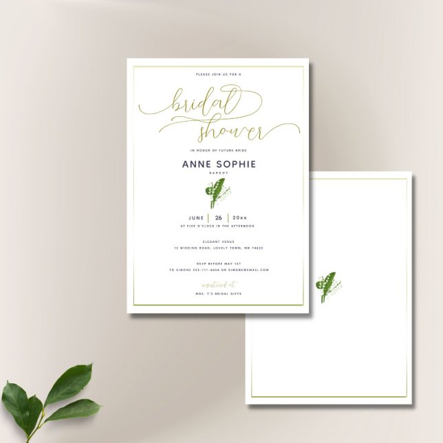Invitación Elegante Lily Valley Gold Calligraphy Shower (Subido por el creador)