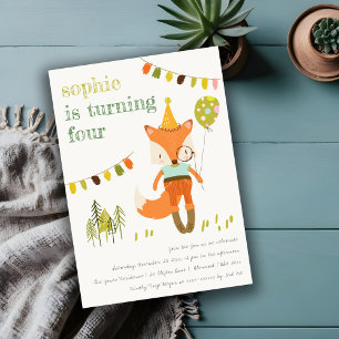 Invitación Elegante lindo Woodland Fiesta Fox Kids Cumpleaños